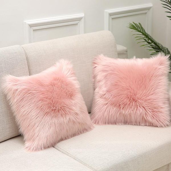 

cushion/decorative pillow cilected 1 piece pure color plush cushion cover ins faux fur wool washable home sofa decorative pillowcase 45x45cm