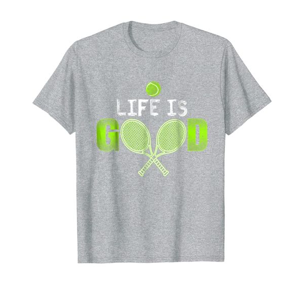 

life is good tennis racquet and ball sports hobby t-shirt, White;black