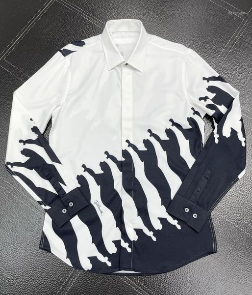 

brand design men shirt casual long sleeve slim business male dress shirts plus size cotton printed camisas men's, White;black