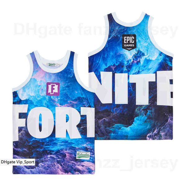 

movie basketball fort nite epic games video jersey men team color blue breathable hipÂ hop pure cotton hiphop for sport fans university shirt, Black