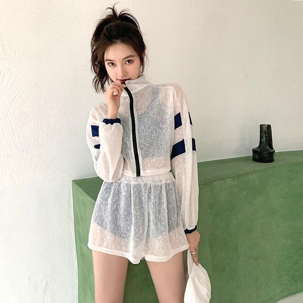 

one-piece suits swimsuit women's split bikini four-piece high waist sunscreen blouse korean fashion female sports surfing swimwear