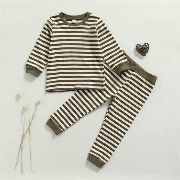 

clothing sets 2 pieces kids suit set striped long sleeve tshirts pants for toddler boys children's pjs home wear 18 months-6 years, White