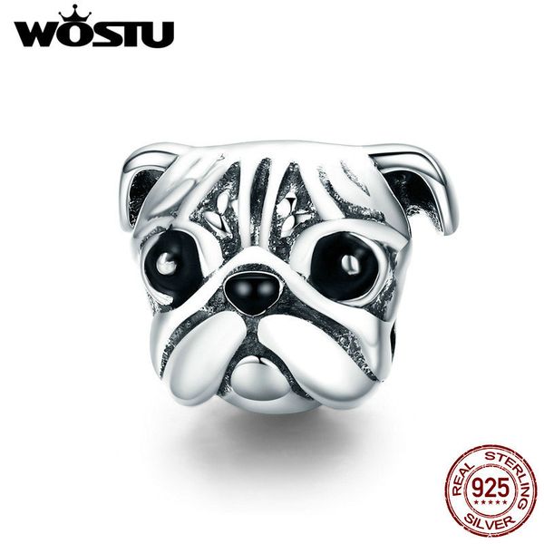 WOSTU 925 Стерлинговое серебро Симпатичные PUG PEET Pet Animal Barm Fit Fit Original Diy Beads Браслет Ювелирные Изготовления Подарок Q0531