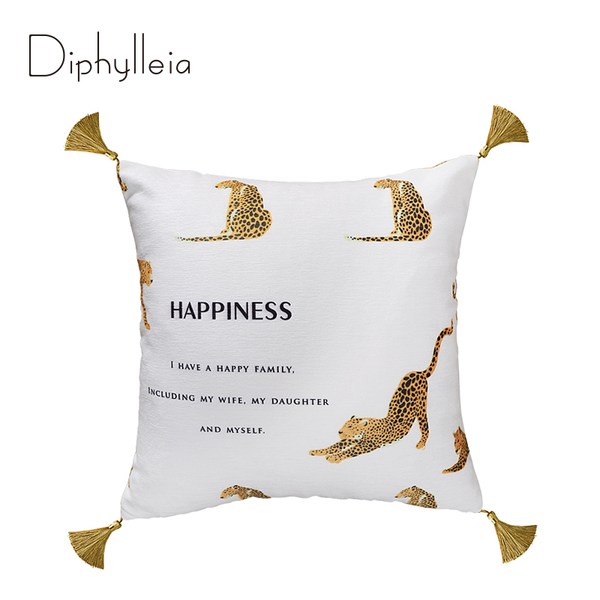 

pillow case diphylleia happy modern cushion cover with gold tassels leopard animals print furniture for living room sofa bed car
