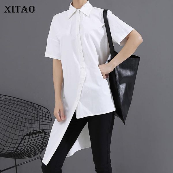 

women's blouses & shirts xitao hong kong style loose plus size women casual solid irregular design shirt 2021 spring summer fashion gcc, White