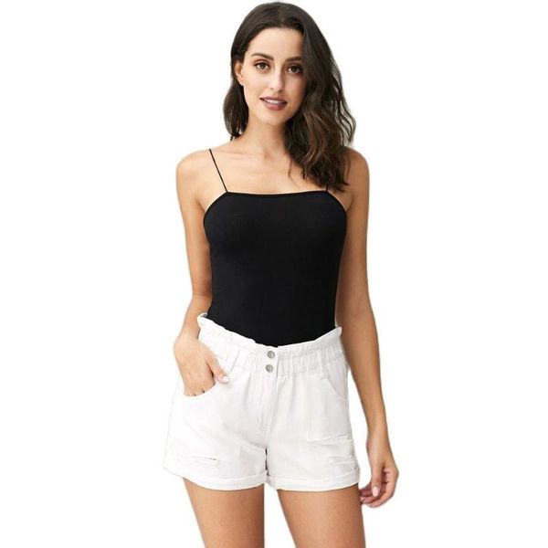 

women's high waist elastic curling loose large size woman short feminino denim 2021 summer the new listing white, White;black