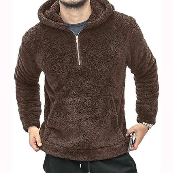 

men's hoodies & sweatshirts mens plush hoodie loose zip up furry vintage sweatshirt brown winter fluffy oversize man hooded fleece boys, Black