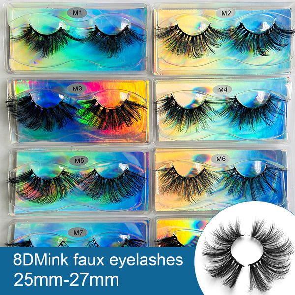 

25mm faux mink false eyelash 8d natural long thick 27mm fake eye lashes laser carrier paper packaging box