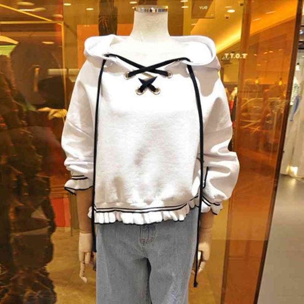 

2021 spring and autumn women's new korean version solid color long sleeve loose pullover hoodie female student top, Black