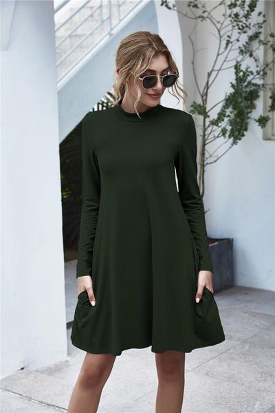 

casual dresses solid women o-neck with long mouths lent reef women's w9164, Black;gray