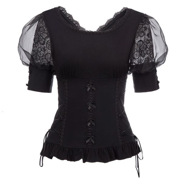 

women shirt victorian puff sleeve v neck summer vintage gothic slim fit ladies shirts drop shipping, White