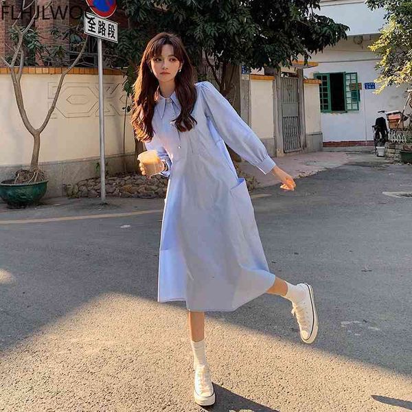 

casual dresses spring fashion vestidos women preppy style girls blue single breasted button shirt 2z16, Black;gray