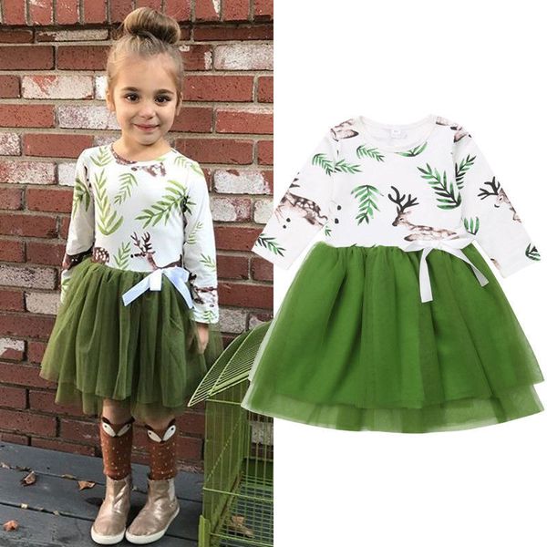 

2021christmas girl fawn print long sleeve princess dress baby girl clothes dress baby girls dress for girl suit 1-6 year old, Red;yellow