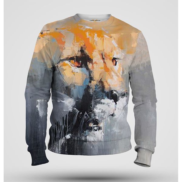

lion oil painting 3d printing hoodie visual impact party punk gothic round neck american sweatshirt hoodie, Black