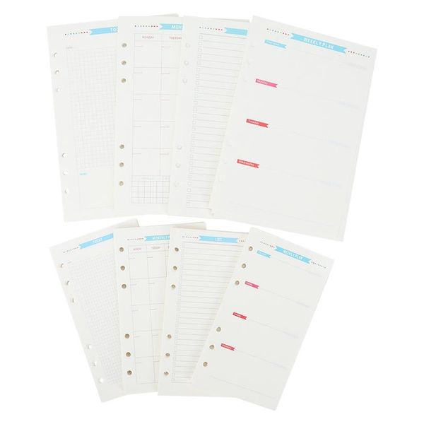 

holes loose leaf notebook spiral planner refill inner paper a5 a6 pages diary weekly monthly plan to do list 40pcs/set notepads, Purple;pink