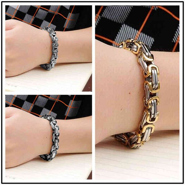 

316l stainless steel handmade casual fashion byzantine bracelet men and women couples general emperor chain, Golden;silver