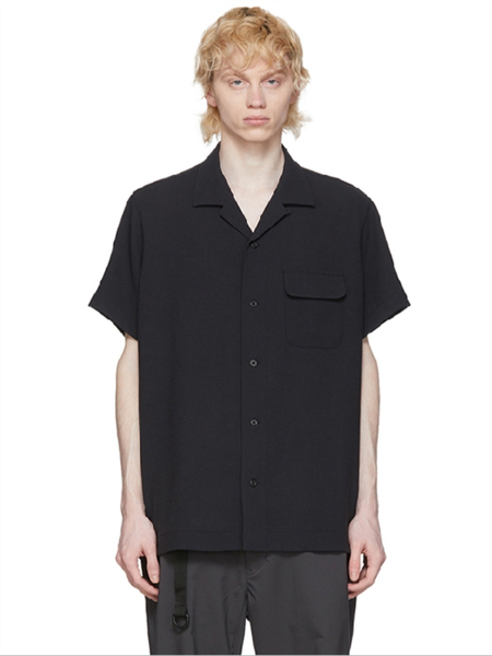 

men's casual shirts summer personality jacket pocket lapel solid color short-sleeved shirt loose fashion all-around, White;black