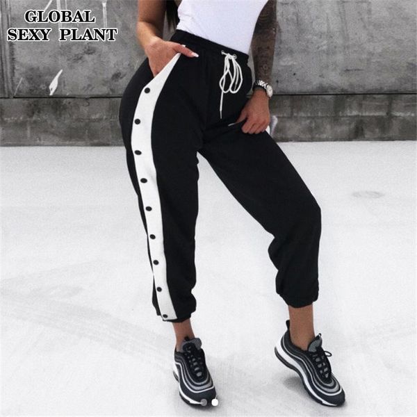 

women's pants & capris autumn winter women fashion casual loose side button track female sweatpants sweat trackpants harem 567, Black;white