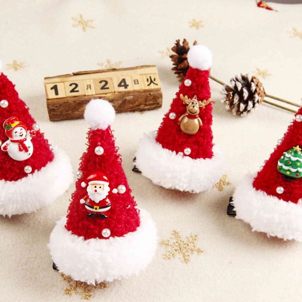 

new hair red plush christmas hat hairpin accessories children's headwear