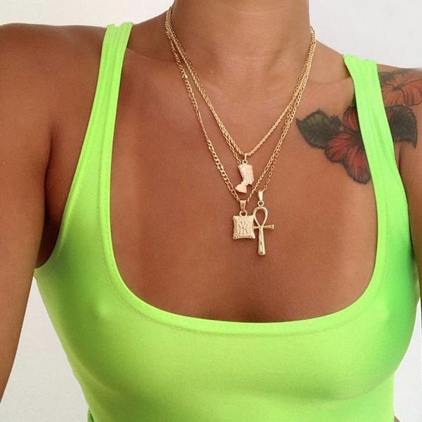 

pendant necklaces hip hop bohemian female necklace alloy cross human head letter gold set women fashion valentines day gift jewelry, Silver