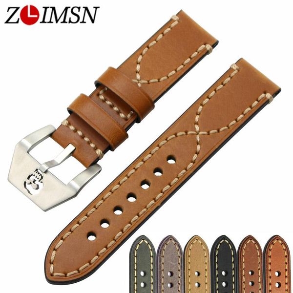 

watch bands zlimsn thick genuine leather band 20 22 24 26mm strap belt replacement stainless steel skull buckle relojes hombre, Black;brown