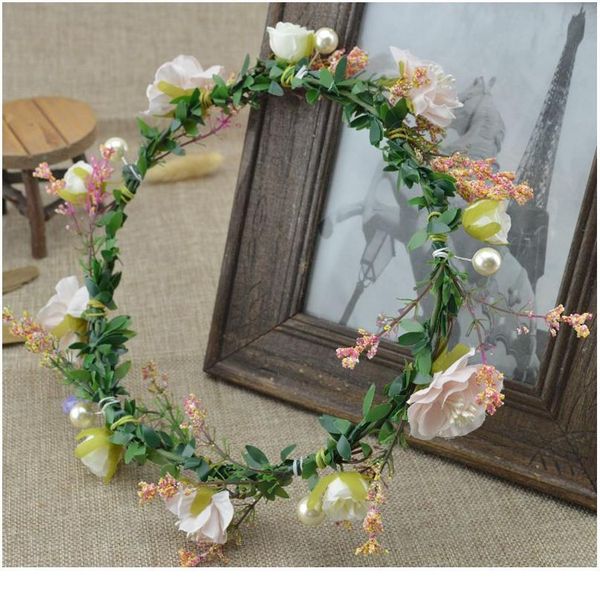 

1pcs artificial roses flowers bridal headdress floral crown handmade children wreath wedding decoration bridesmaid jllxpk