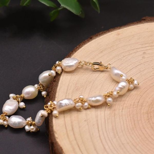 

link, chain handcrafted baroque freshwater pearl bracelt for women lady, Black