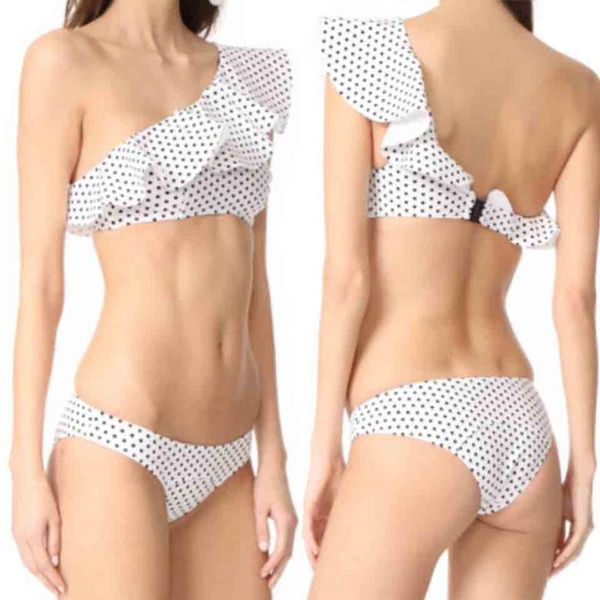 

women's swimwear raintropical 2021 women bikinis swimsuit ruffle bandeau dot brazilian bikini set beach bathing suits, White;black