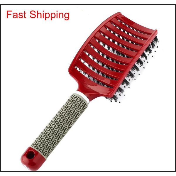 

pro hair scalp mas comb hairbrush bristle&nylon women wet curly detangle hair brush for salon hairdress qyliqc comecase, Silver