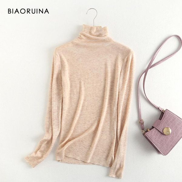 

women's sweaters biaoruina 5 color slim stretch minimalist thin knitted turtleneck sweater female casual all-match everyday pullover, White;black
