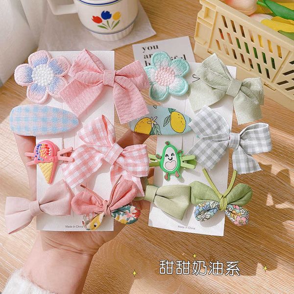 

plaid bow children's hair accessories little girl princess headdress cute hairpin bangs 7-piece hairpin set, Slivery;white