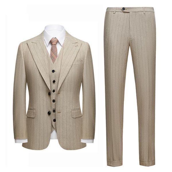 

men's suits & blazers arrival latest coat vest pants khaki striped wedding fashion men slim fit suit male 3 piece formal wear, White;black
