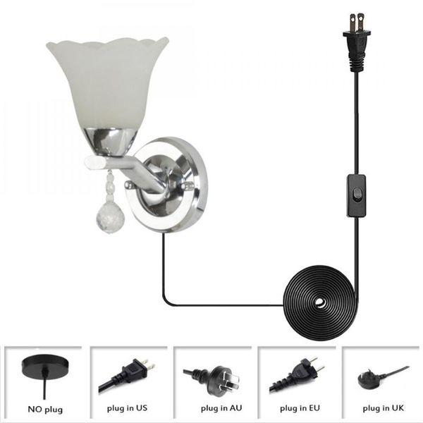 

wall lamp light gray frosted flower glass shade, silver metal plug in fixture, vanity sconce for gris bedroom