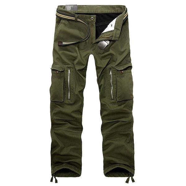 

men's pants warm winter cotton 40 fleece men thicken casual zip tooling cargo trousers size green plus tactical army loose, Black