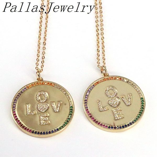 

pendant necklaces 5pcs, colorful cz crystal love in round choker for women girls trendy charm necklace, Silver