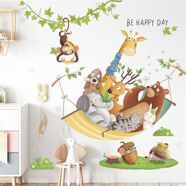 Adesivos de parede de girafa dos desenhos animados para crianças Quartos Kindergarten Decor auto-adesivo Vinil Decals Decals Home 220217