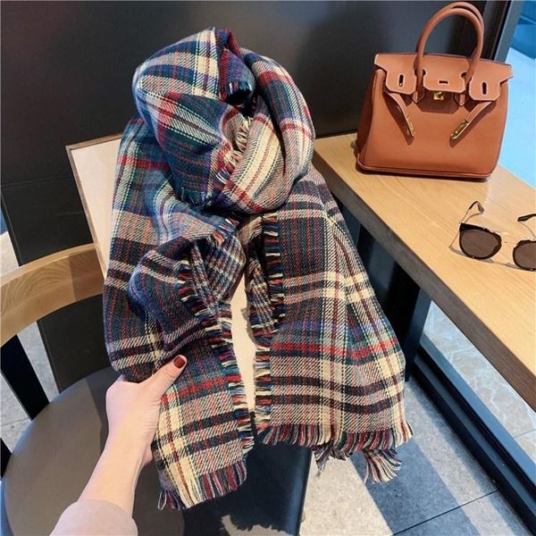 

scarves 2021 scarf women's autumn and winter imitation cashmere thickened warmth color matching shawl, Blue;gray