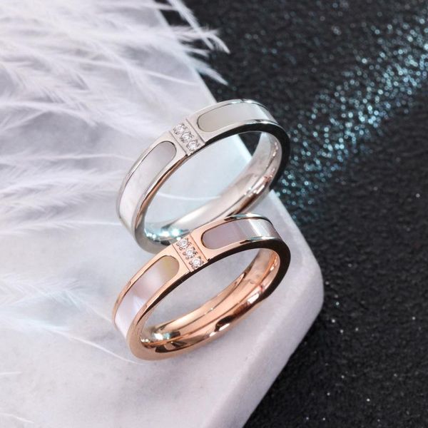 

wedding rings yun ruo fashion shell zirconia inlay couple rose gold color woman birthday gift party titanium steel jewelry never fade, Slivery;golden