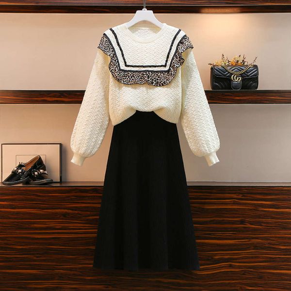 

temperament age 2020 large women's new clothing autumn and winter reducing meat covering & thin foreign style sweater fashion skirt sui, Black;gray