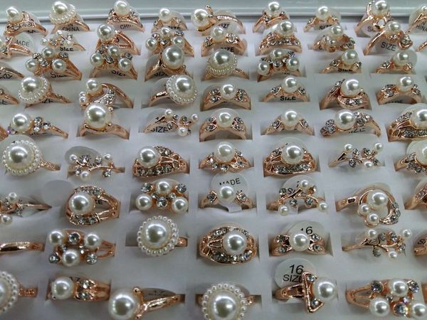 

europe fashion cz diamond pearl crystal ring mixed size, Silver