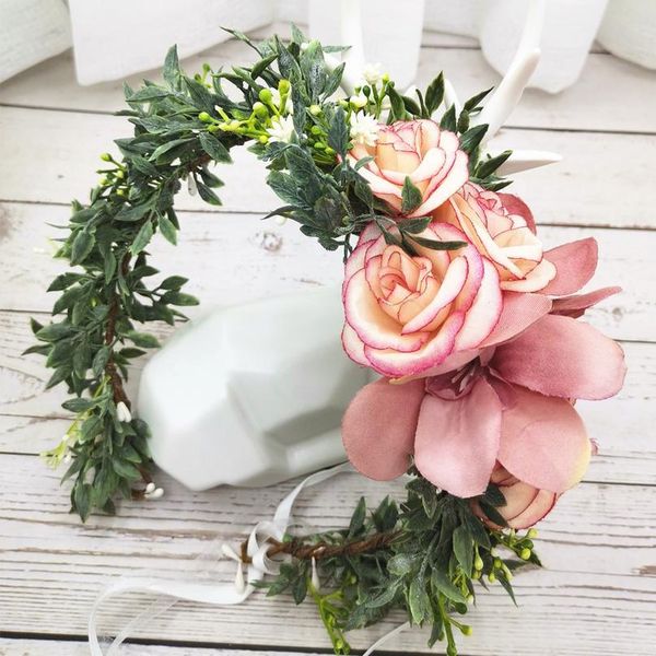 

women wedding rose flower crown birthday party headband women hair accessories girl rural floral garland wedding floral qylcpo