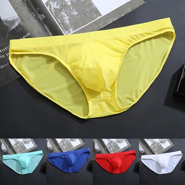 Cuecas sexy homens cueca cueca gelo calcinha de seda de gelo uma peça ultra-fina transparente machos machos u convexo