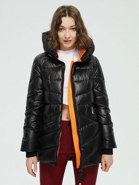 

colorblock lining zip up patched tape hooded winter coat n3yg#, Black