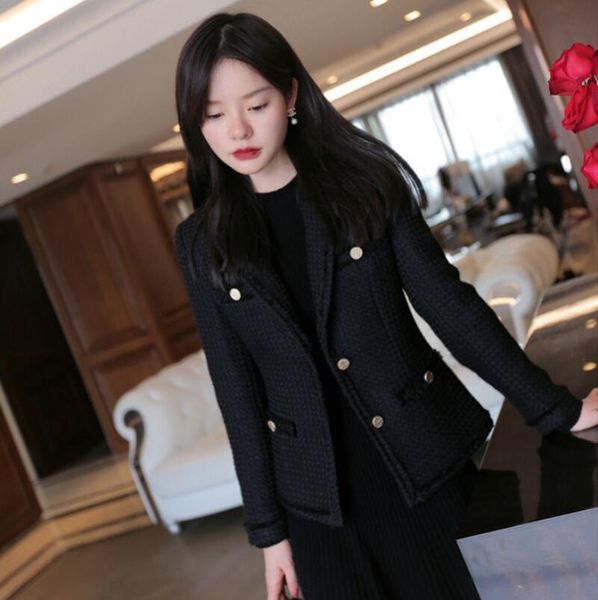 

spring 2021 double faced wool suit small women's slim tweed coat jackets, Black;brown