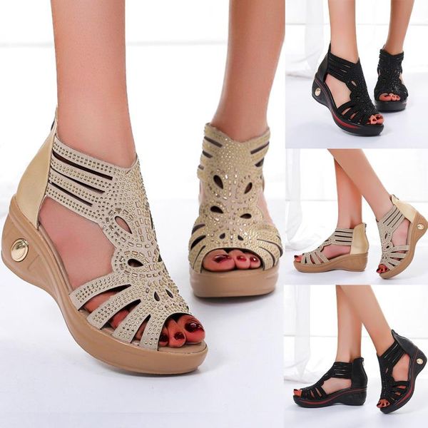 

sandals women's 2021 fashion casual shoes breathable wedge heel outdoor leisure sandalias mujer, Black