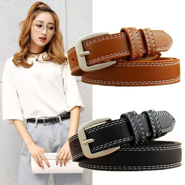 

belts 2021 women belt leather metal pin buckle wasit waistband corset black for designer luxury, Black;brown