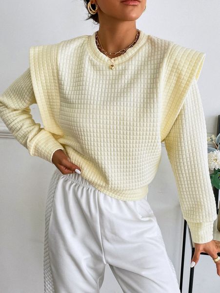 

ruffle trim solid quilted sweatshirt q5ti#, White;black