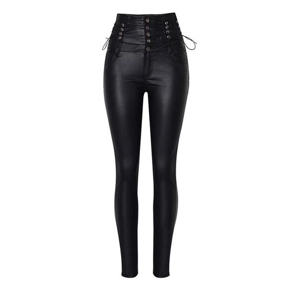 

women's pants & capris 2021 ultra-high waist decorative coating imitation leather women stretch denim pu has a large size female b017, Black;white