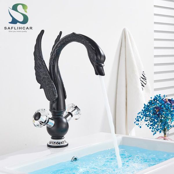 

bathroom sink faucets black/golden swan luxury copper basin faucet mixer taps plated washbasin tap dragon shape