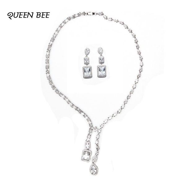 

chains queen bee lady party necklace earring set with stones long chain fashion jewery, Silver